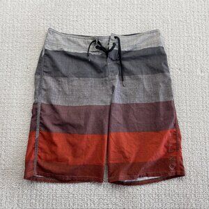 Y2K Oneill Board Shorts Mens Striped Gray Red Swim Trunks Beach Surfing Read